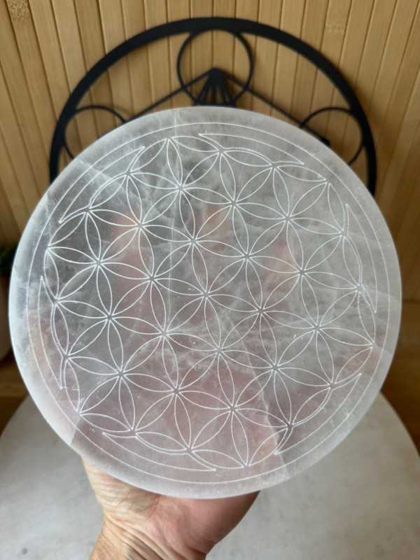 Disque sélénite fleur de vie (0.675kg)